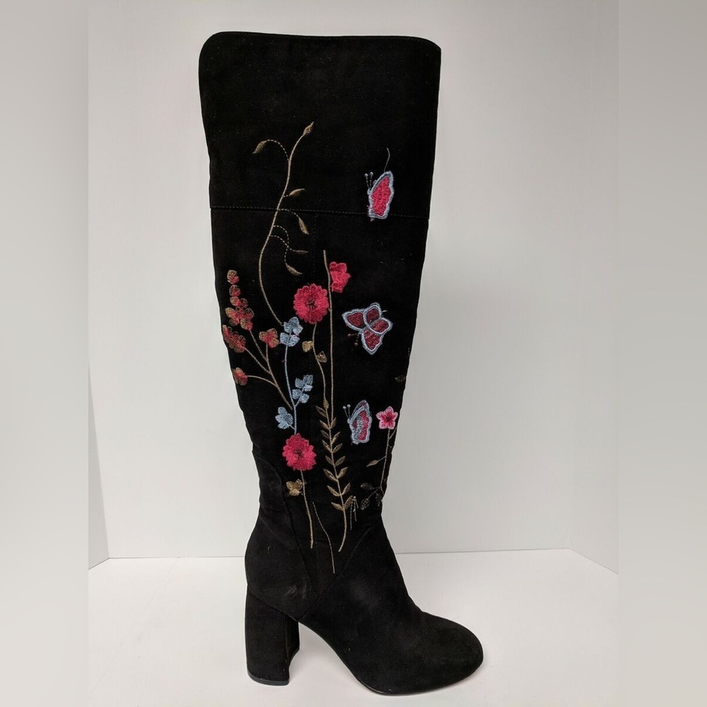 Nanette Lepore Lisette Embroidered Black Knee-High Women's Boots - Picture 3 of 9